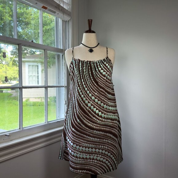 Attention Teal and Brown Slip Dress Size Small Adjustable Straps Costal Cowgirl - Picture 1 of 8